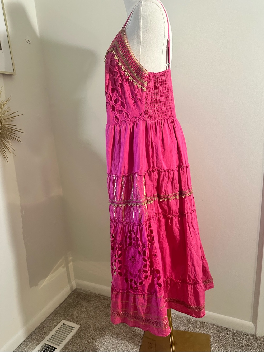 Farmers Market Fuchsia Embroidered Cotton Midi Dress | Size Large - Picture 6 of 10